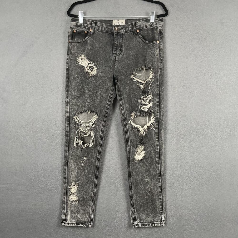 One Teaspoon Awesome Baggies Jeans Womens 28 Black Distressed Ripped Relaxed Fit